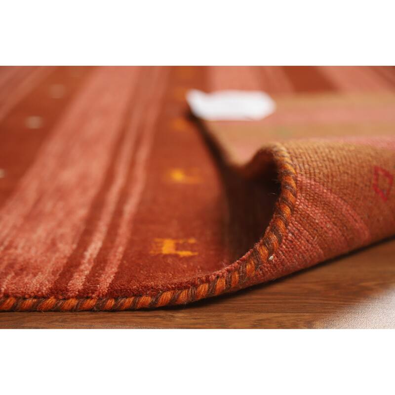 Hand Knotted Oriental 100% Wool Carpet Tribal Stripe Oranges & Rust Gabbeh Area Rug - 9' 9'' X 6' 9''