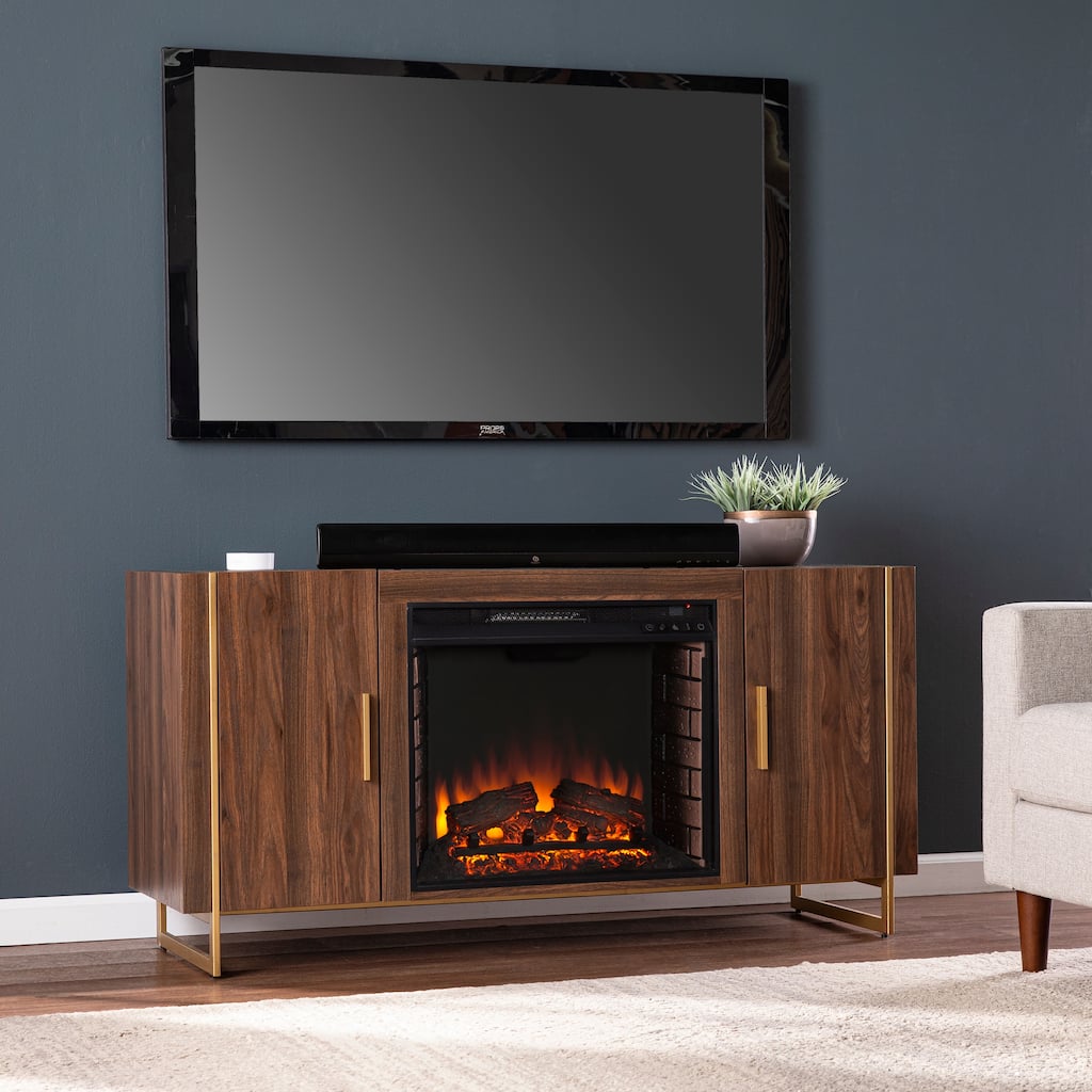 SEI Furniture Danielson Contemporary Brown Wood Electric Fireplace Media TV Stand for TV's up to 52"