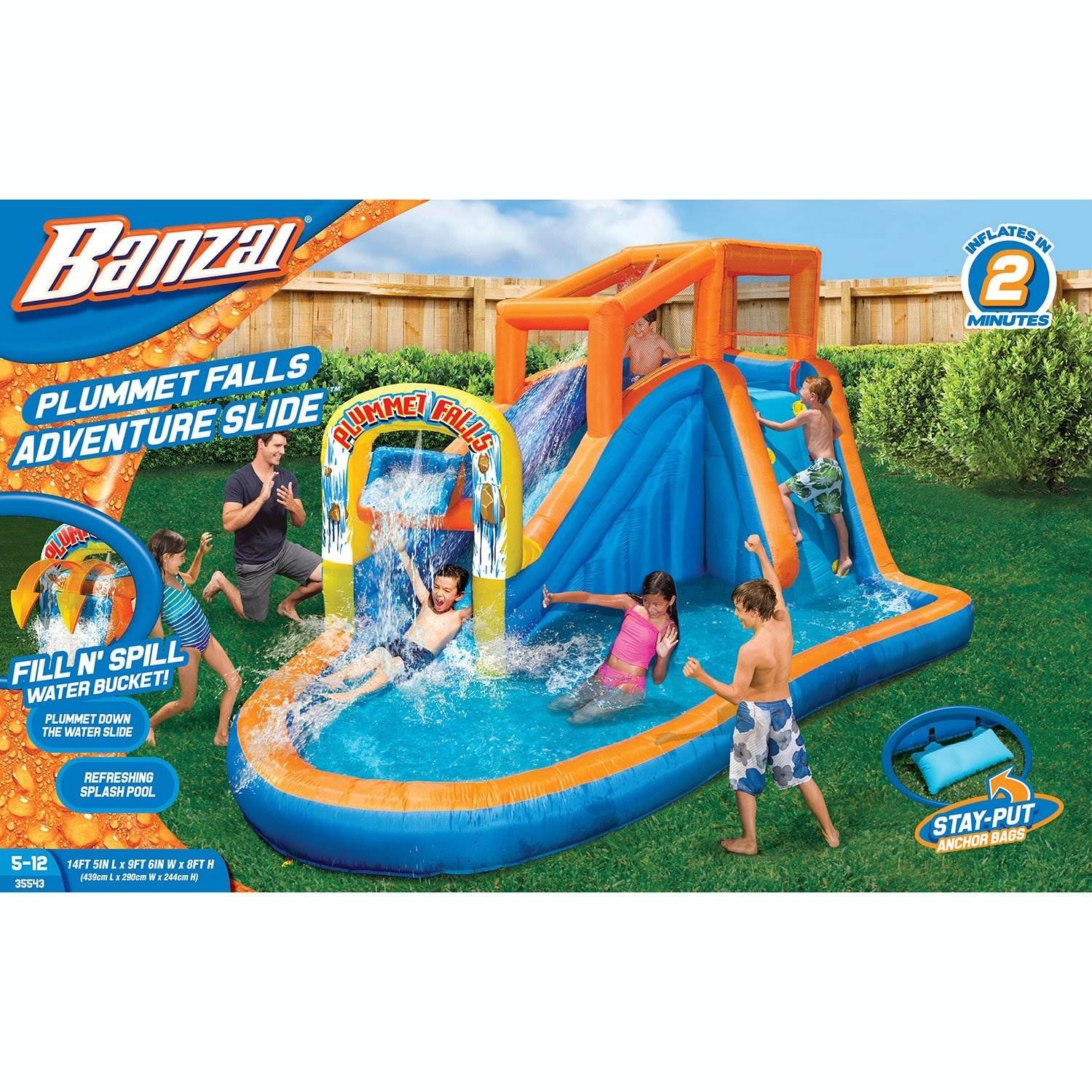 Banzai Plummet Falls Adventure Kids Inflatable Outdoor Water Park