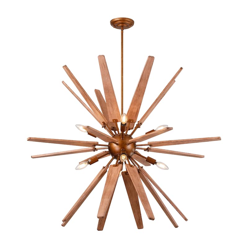 Lighting Thorne Chandelier 8 Light Wood in Contemporary Style Starburst Design