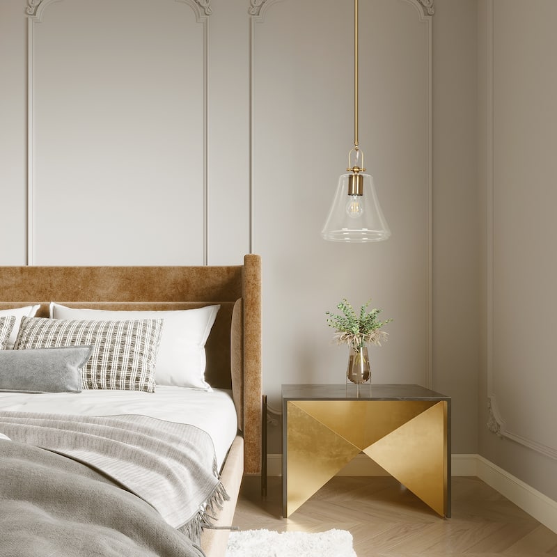 Modern Chic 1-light Large Pendant Gold Brass Finish Kitchen Island Light with Clear Glass Shade for Dining Room - 9 " × 11.8 "