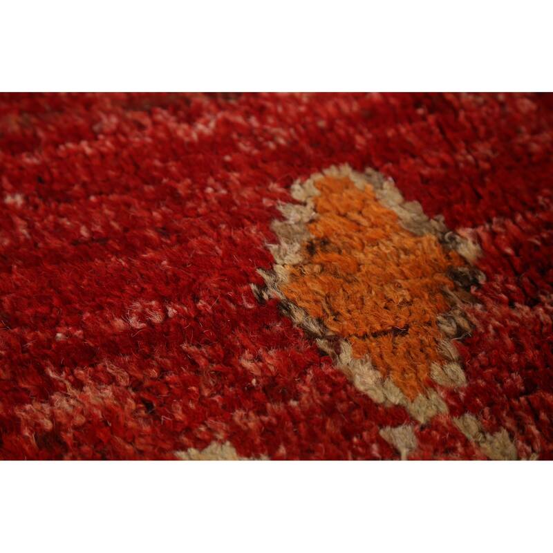 Red Geometric Moroccan Oriental Area Rug Handmade Tribal Wool Carpet - 6'7" x 9'10"