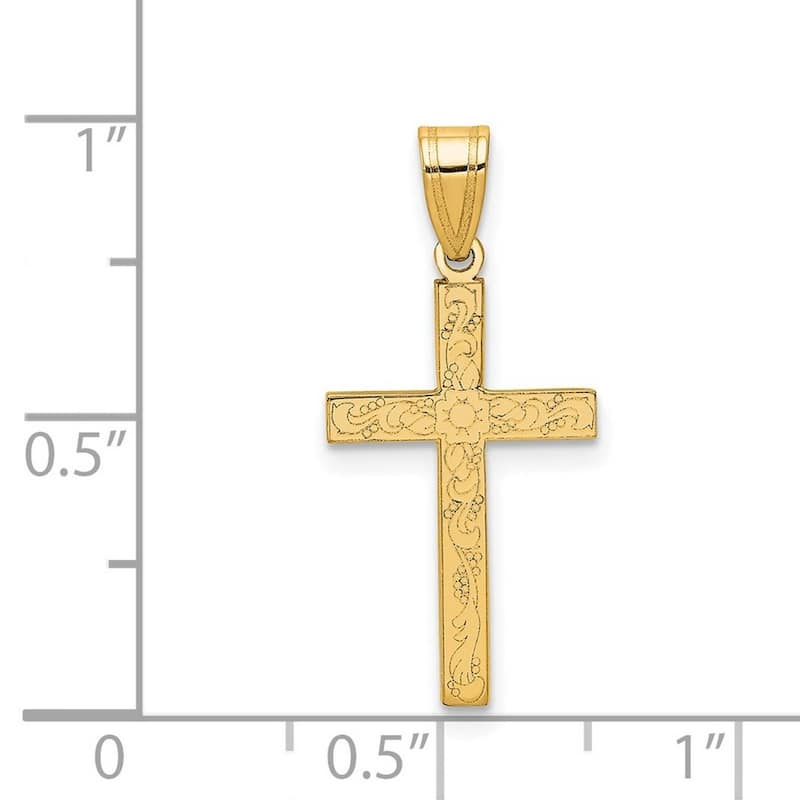 Curata 14k Yellow Gold Solid Polished 18" Floral Cross Pendant Necklace - 18x12mm
