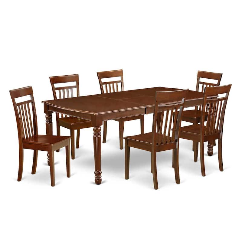 Asian Dining Set 7Pc Rectangle Table w/ Leaf & 6 Chairs - 60x78" Wood Furniture