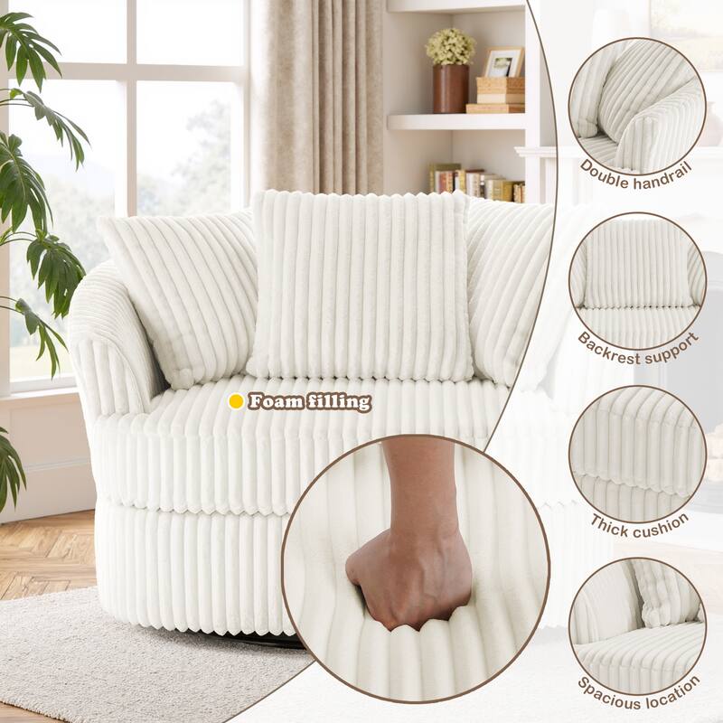 2 Set Oversized 43" W Plush Corduroy Swivel Barrel Chair with Pillows
