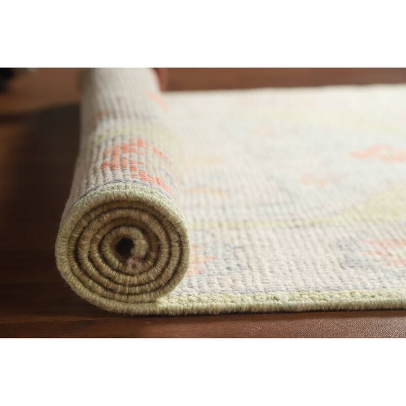 Hand Knotted Oriental 100% Wool Carpet Transitional Geometric Green Oushak Runner Rug - 8' 3'' X 3' 1''