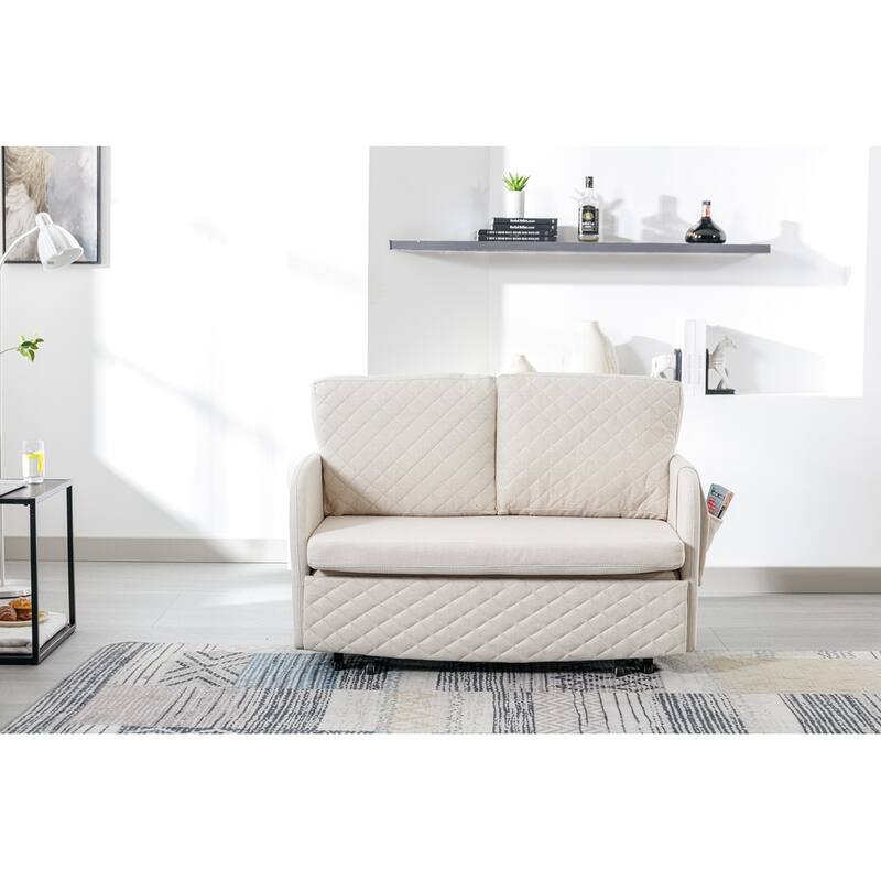 Modern Velvet Loveseat Couch with Pull Out Bed