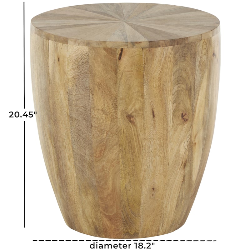Brown Mango Wood Handmade Drum Side End Accent Table