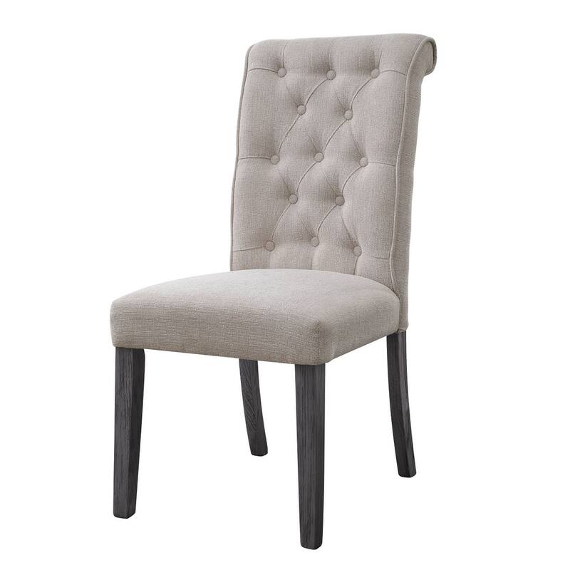 HomeRoots Set of Two Tufted Beige and Gray Upholstered Linen And Solid Wood Dining Side Chairs