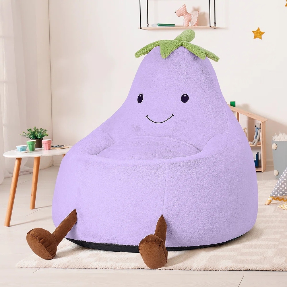 Kids Eggplant Bean Bag Chair and Crash Pad Lounger Seat for Gaming, Reading and Watching TV for Toddlers and Children's Rooms