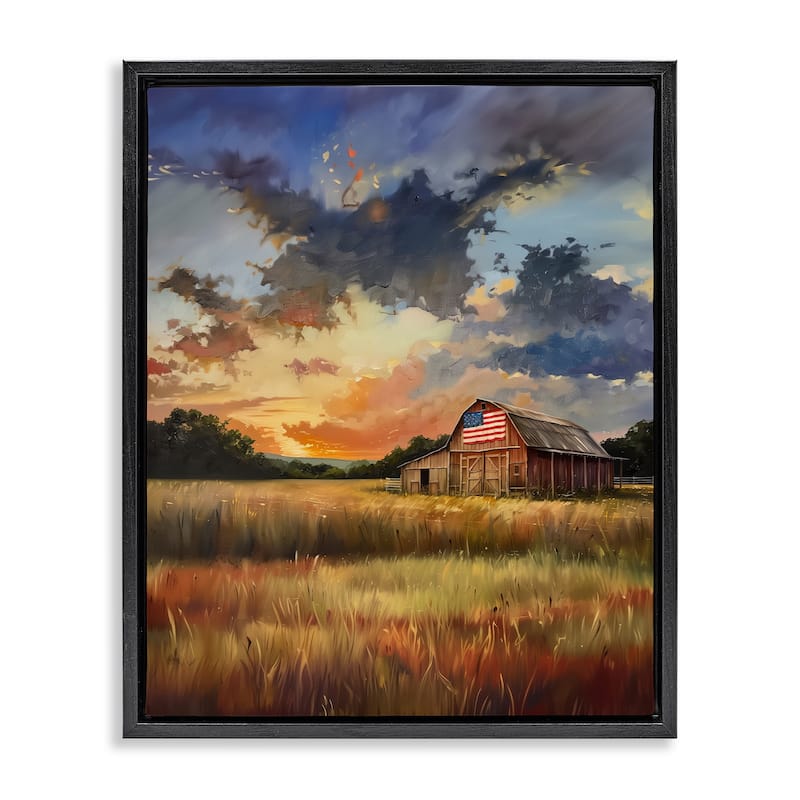 Stupell American Barn at Sunset Framed Floater Canvas Wall Art Design By Arlington Prints - 25 x 31 - Black