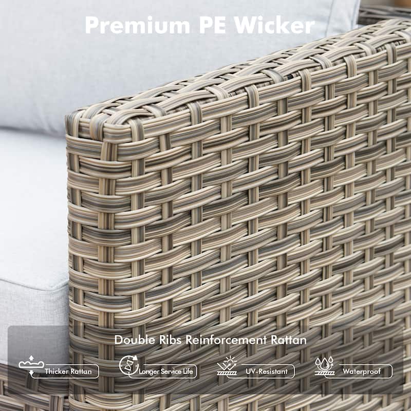 OVIOS 5 Pieces Outdoor Wicker Furniture Set With Solar-Powered Coffee Table