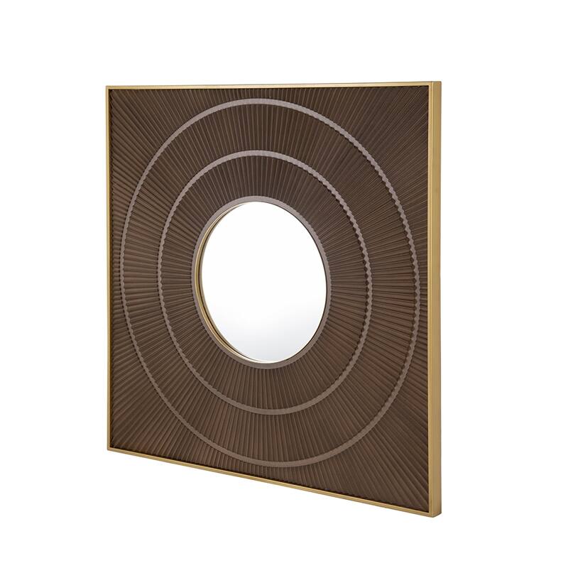 Square Carved Mirror with Pleated Design with Gold Iron Frame