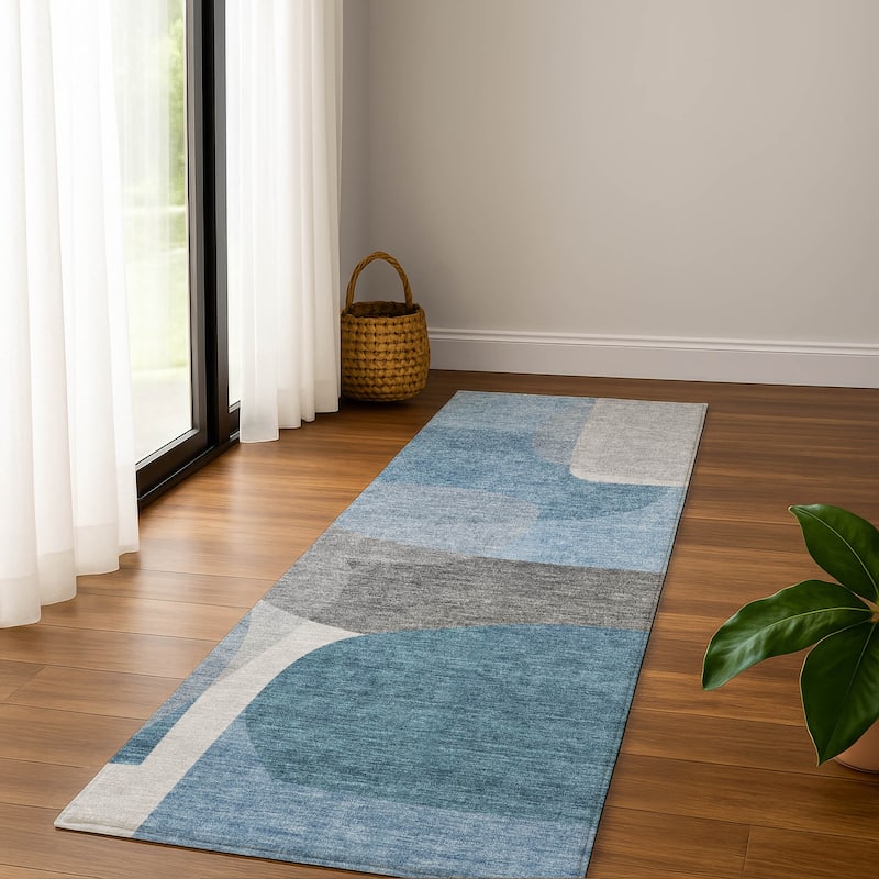 Premium Washable Super Soft Contemproary Retro Mayfield Rug - Denim - 2'3" x 7'6"