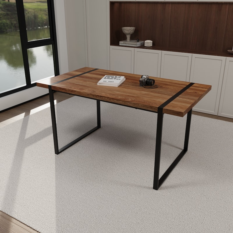 5-Piece Dining Table Set with Table and Ergonomic Chairs, Anti-Slip Foot Mats, Waterproof Tabletop, C-Shaped Chair Base