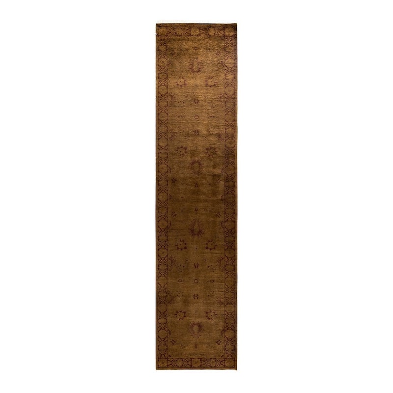 Overton Hand Knotted Wool Vintage Inspired Modern Contemporary Overdyed Brown Runner Rug - 2' 6" x 11' 2"