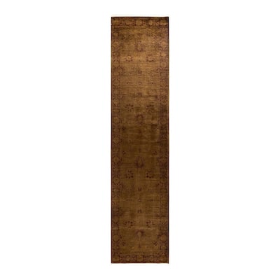 Overton Hand Knotted Wool Vintage Inspired Modern Contemporary Overdyed Brown Runner Rug - 2' 6" x 11' 2"
