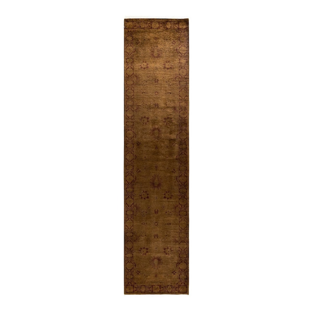 Overton Hand Knotted Wool Vintage Inspired Modern Contemporary Overdyed Brown Runner Rug - 2' 6" x 11' 2"