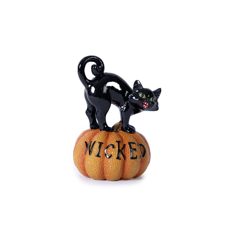 HomeRoots Set of Three Black And Orange Polyresin Halloween Black Cat Figurines - 3.40 in. x 5.40 in. x 3.40 in.