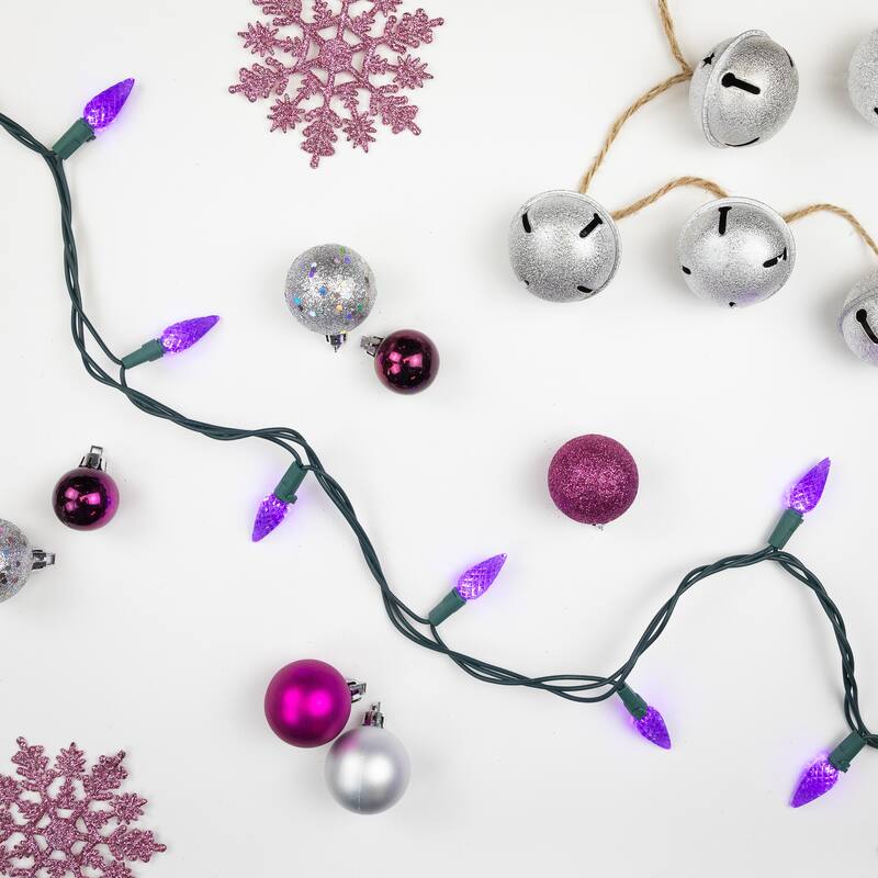70-Count Purple LED Faceted C6 Christmas Lights Set, 23 ft Green Wire