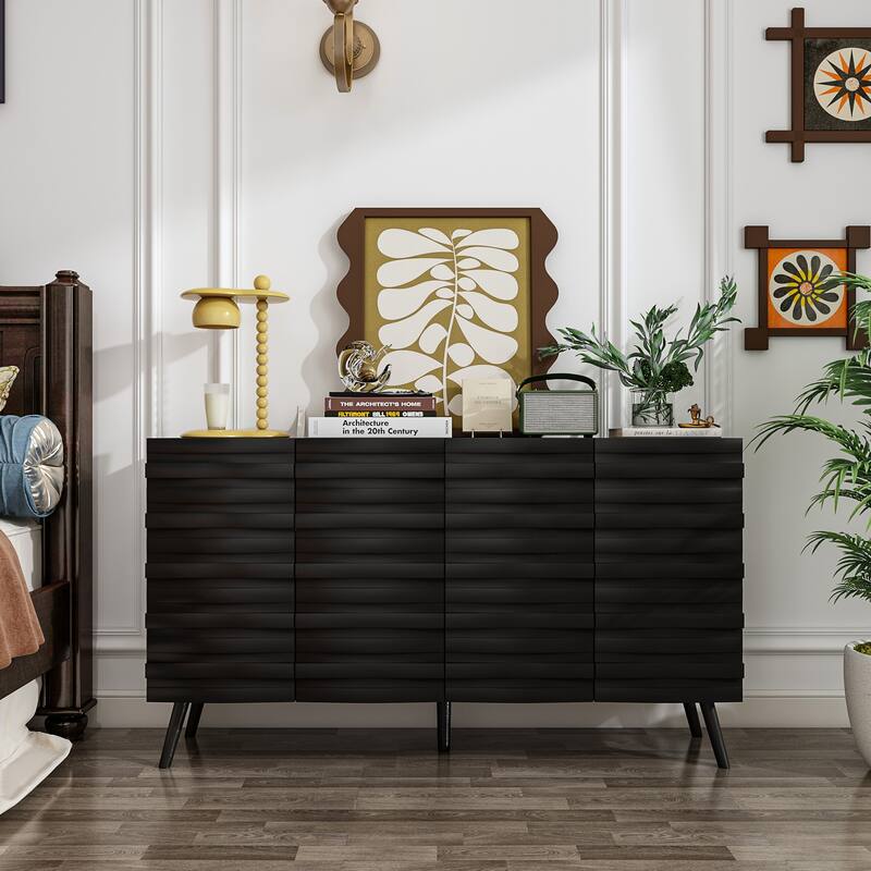 Modern Black Buffet Cabinet with Ample Storage Space Lacquer Sideboard - 55.1"Wx31.4"Hx15.7"D