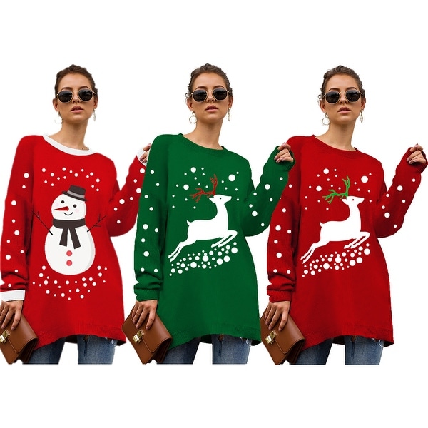 Haute Edition Christmas Tunic Length Crew Neck Pullover Thick Knit Sweater . Opens flyout.