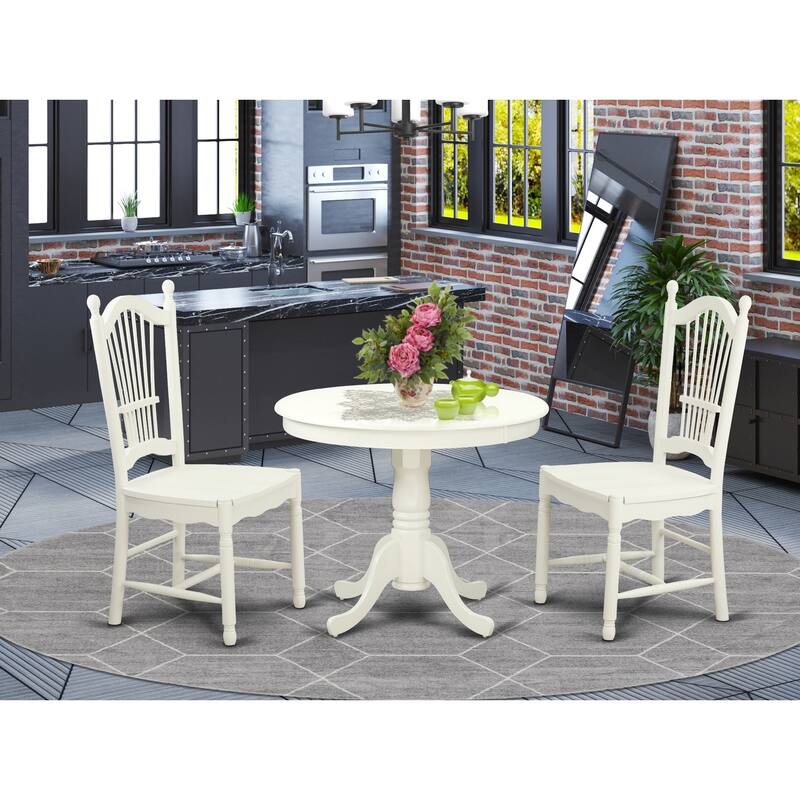 3-Piece Linen White Finish Solid Wood Top - Dining Room Set - Seats 4