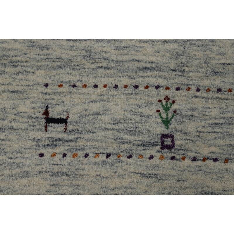 Hand Knotted Oriental 100% Wool Carpet Tribal Animal Pictorial Beige & Ivories Gabbeh Area Rug - 7' 11'' X 5' 2''