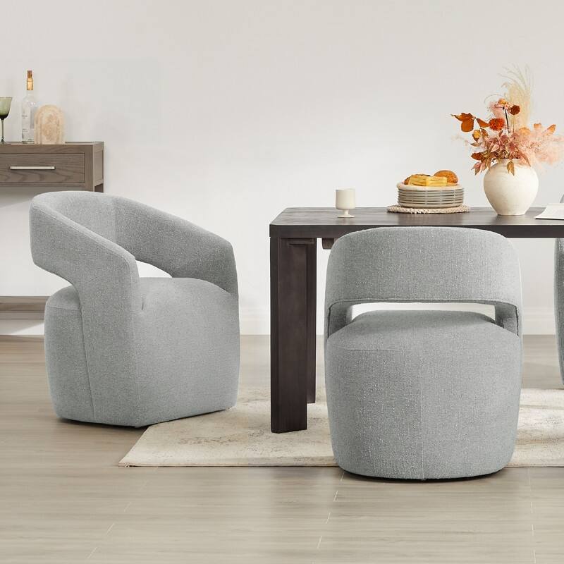 Joey Modern Barrel Dining Chair with Caster Wheels & Open Back Fully Assembled - Set of 2 - Green-Fabric
