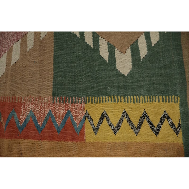Hand Woven Oriental 100% Wool Carpet Southwestern Modern Multi-Colored Kilim Area Rug - 9' 9'' X 6' 8''