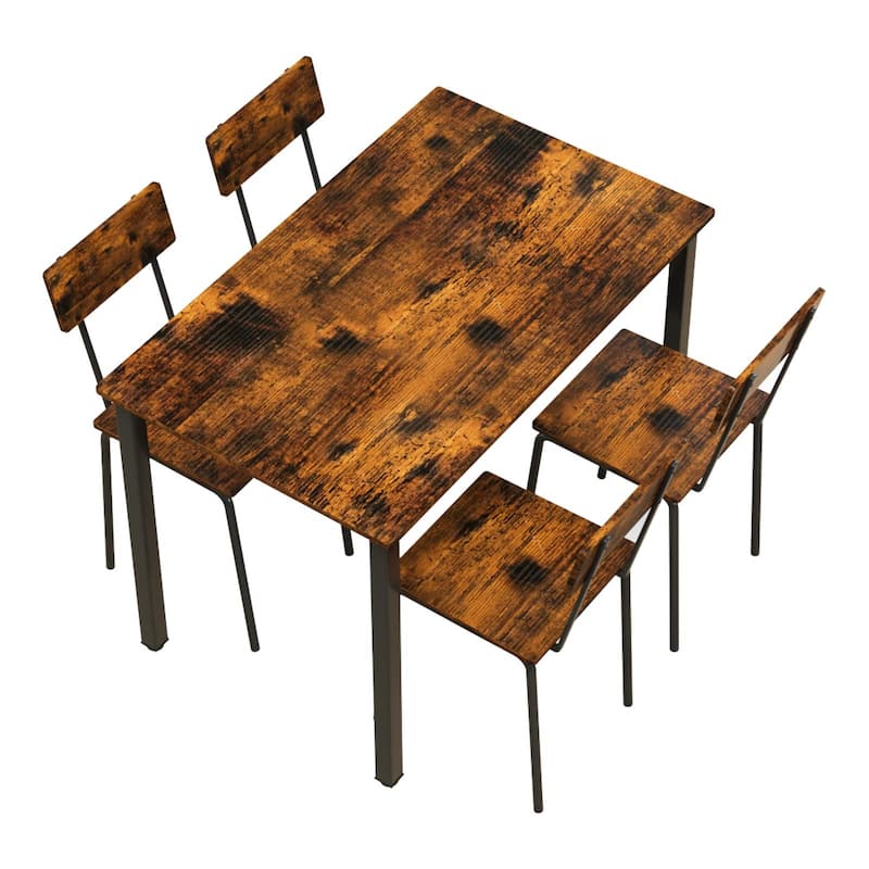 5 Piece Metal and Wood Indoor Modern Dinning Table Furniture Set for 4, Dining Table Chairs