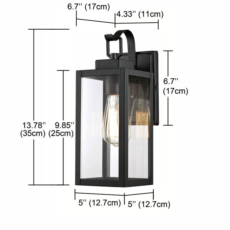 2/4 Pack 1-Light Outdoor Black Steel Wall Sconce with Clear Glass