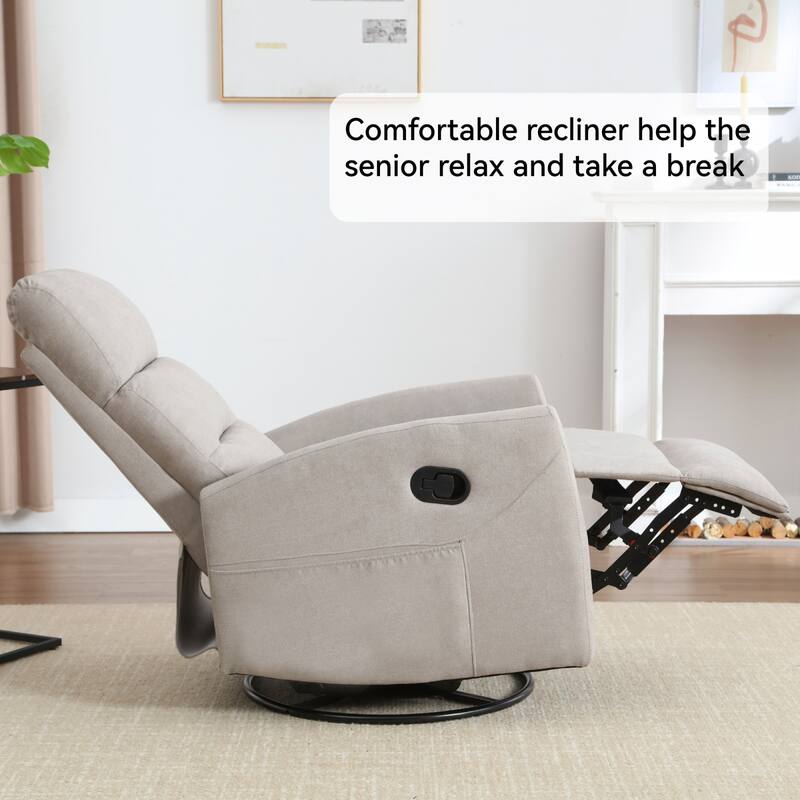 Roomfitters Swivel Rocker Recliner Chair Manual 360 Degree Glider Lounge Sofa Padded Fabric Armchair for Living Room