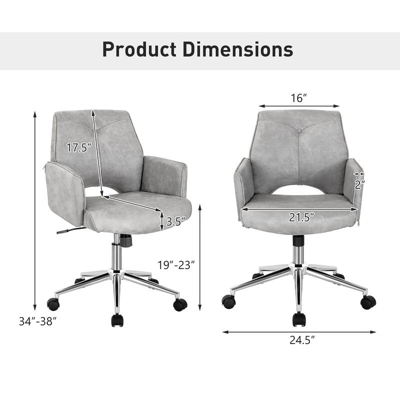Modern Mid Back Tufted Office Chair Faux Leather Computer Desk Chair