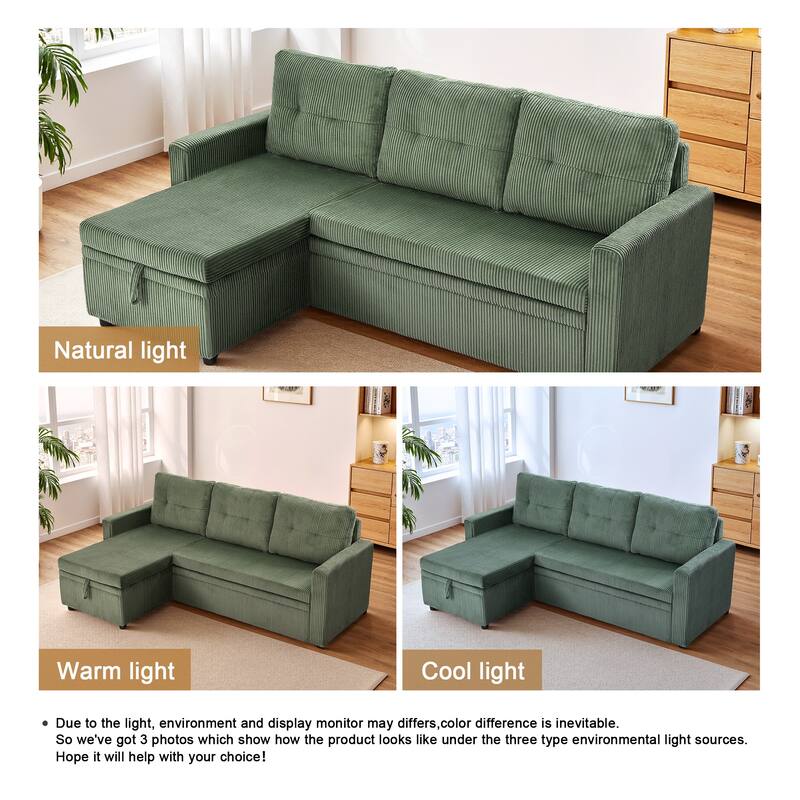 Modern Pull Out Sectional Sofa Bed Couch with Storage Chaise for Living Room