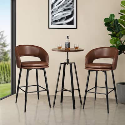 Glitzhome Modern 3-Piece Adjustable Bar Table Faux Leather Stool Pub Sets