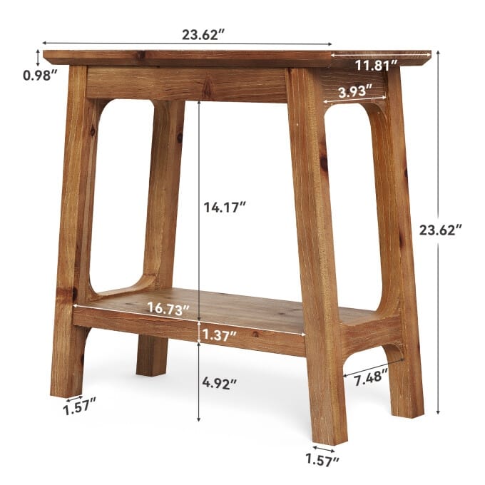 2-Tier Solid Wood End Table, Side Table for Living Room, Bedroom