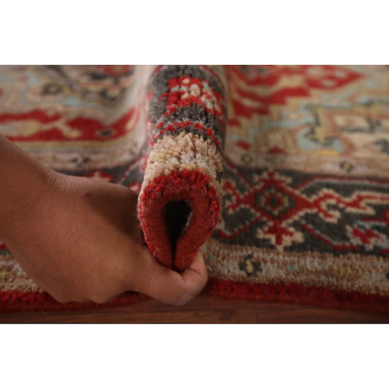 Geometric Red Heriz Serapi Indian Accent Rug Hand-Knotted Wool Carpet - 2'11"x 4'11"