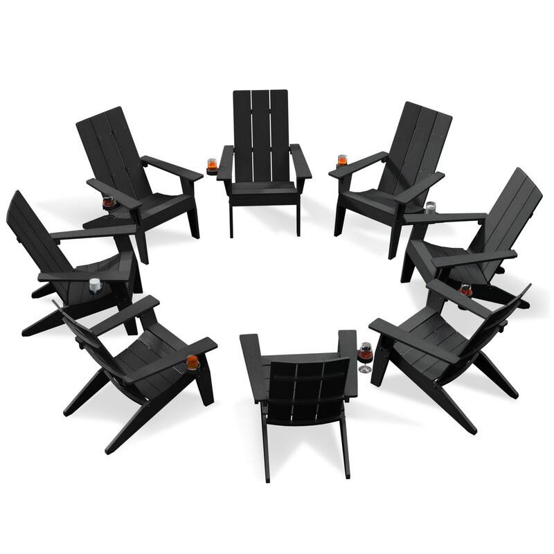 WINSOON All Weather HIPS Outdoor Adirondack Chairs with Cup-Holder Set of 8