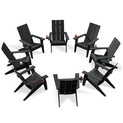WINSOON All Weather HIPS Outdoor Adirondack Chairs with Cup-Holder Set of 8