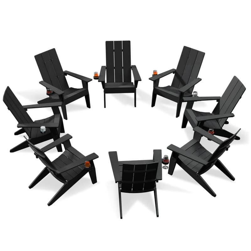 WINSOON All Weather HIPS Outdoor Adirondack Chairs with Cup-Holder Set of 8