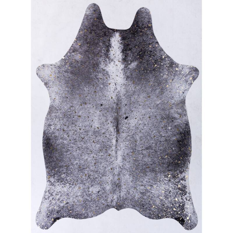 Rio Collection Faux Cowhide Printed Rug with Foil Accents - 6'-2'' X 8' - Grey