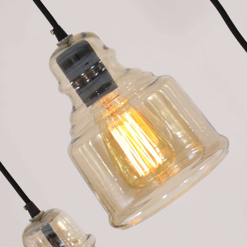 Mariana 3-Light Cognac Glass Cluster Pendant in Antique Black Finish