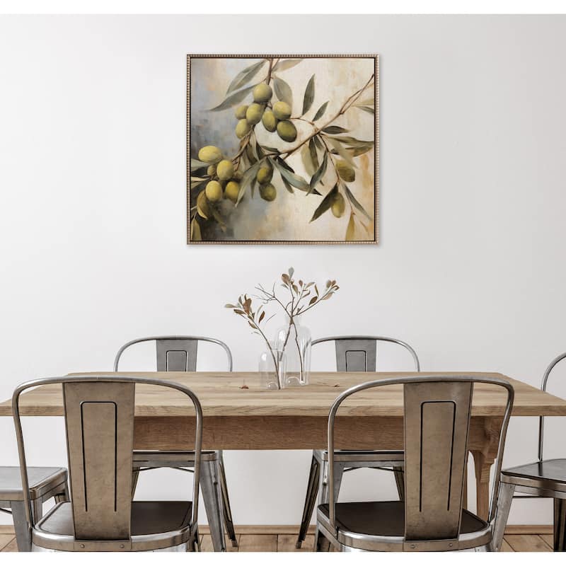 Kate and Laurel Sylvie Beaded Olive Tree Framed Canvas by The Creative Bunch Studio