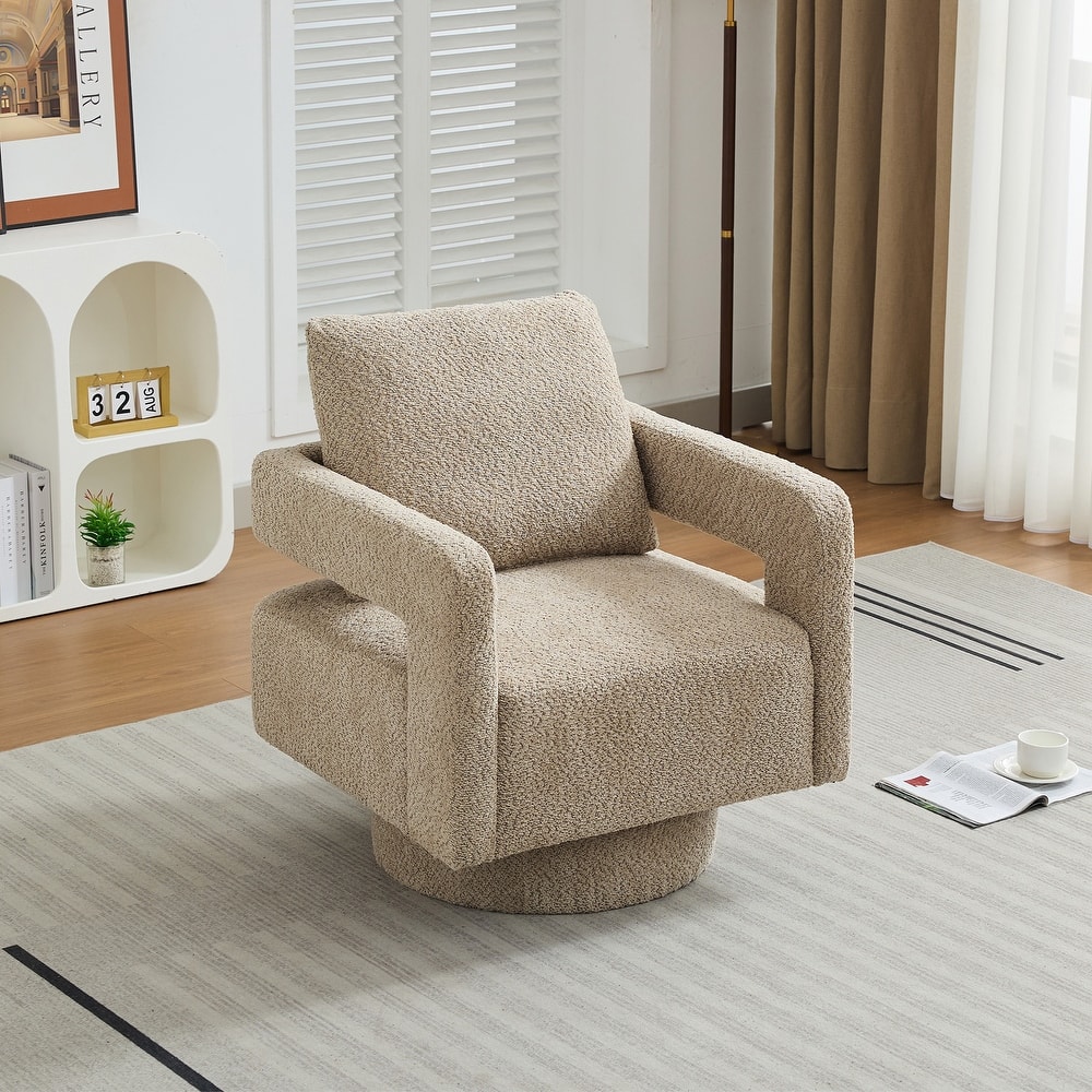Boucle Swivel Accent Chair, 360 Degree Square Swivel Chair for Living Room Bedroom, Modern Upholstered Lounge Chair Club Chair