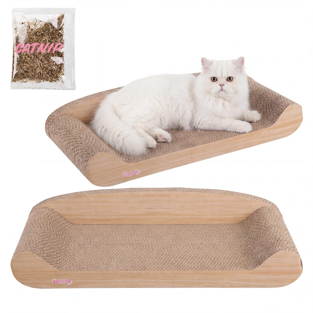 Montego Coastal Patterned Cardboard Lounge Bed Cat Scratcher with Catnip