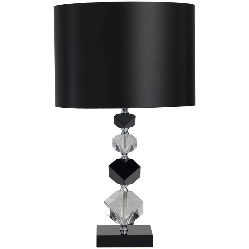 Clear Crystal Geometric Diamond Inspired Room Table Lamp with Black Crystal Base and Black Shade