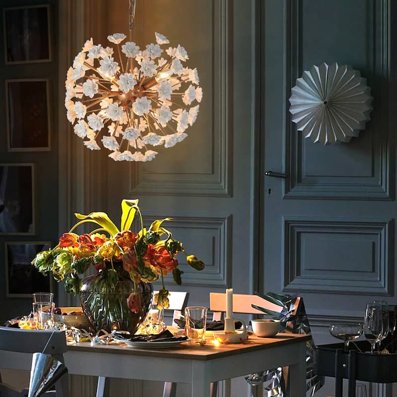 Modern Glam 6-Light Unique Globe Flower Chandelier Ambiance Ceramic Kitchen Island Pendant for Dining Room - D 18''