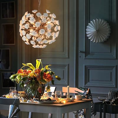 Modern Glam 6-Light Unique Globe Flower Chandelier Ambiance Ceramic Kitchen Island Pendant for Dining Room - D 18''