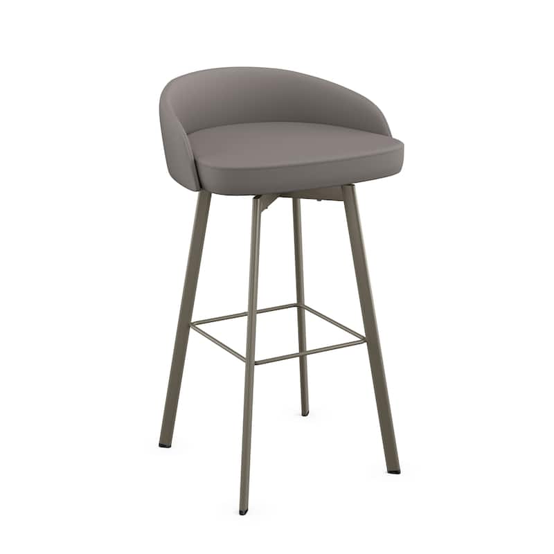 Amisco Cruz Swivel Counter and Bar Stool - Taupe Grey Faux Leather / Grey Metal - Bar Height